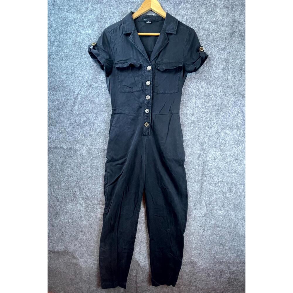 Sanctuary Jumpsuit Womens XS Black Lyocell Short Sleeve Pockets‎ Collar Playsuit